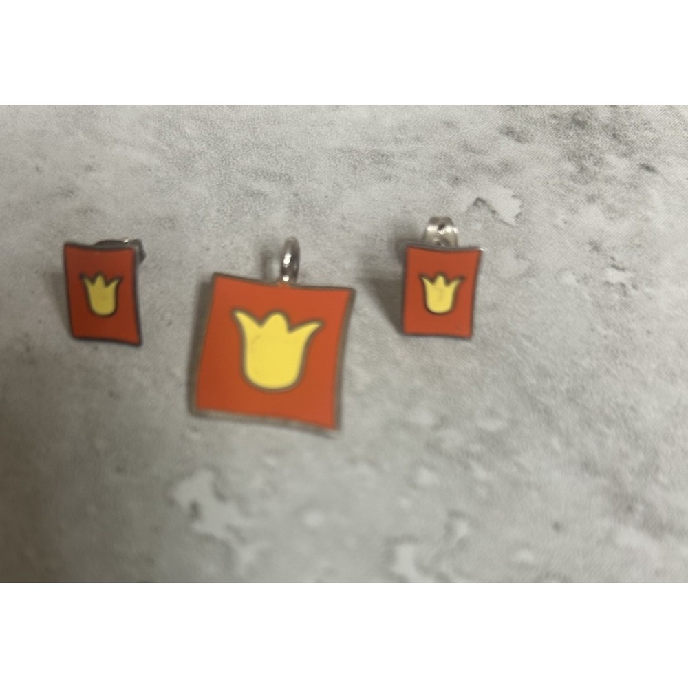 VINTAGE 60's SCANDINAVIAN ENAMELED STERLING SILVER EARRINGS Charm SET